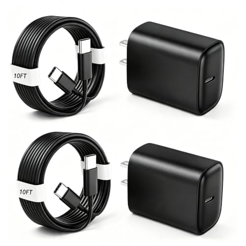 Duloch 20W USB-C wall charger with a coiled 10-foot charging cable next to it on a nightstand | Mubboo