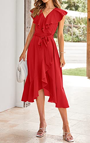 Image of RETTYGARDEN Women's 2026 Summer Cross Midi Dress Casual Boho Deep V Neck Short Sleeve Ruffle Hem Split Beach Long Dresses