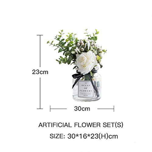 Ins Style Vase With Artificial Flower Set 1 Piece Fake Rose Berry Leaf Floral Flower Arrangement Glass Rose (White S) #TOP4