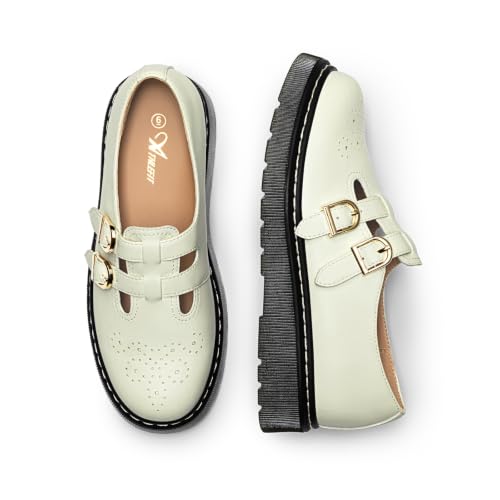 Image of Athlefit Women's Mary Jane Flats Platform Round Toe Comfortable Dressy Adjustable School Office Work Flat Shoes