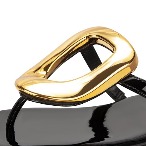 Image of PARTY Square Toe Flip Flops Women,Fashion Designer Thong Sandals with Gold Buckle Trendy Summer Comfort Flat Sandals