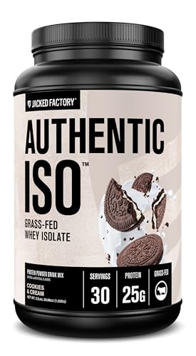 Jacked Factory Authentic ISO Whey Protein Isolate Powder - Low Carb, Non-GMO Muscle Building Protein w/No Fillers, Post Workout Recovery - 30 Servings, Cookies & Cream