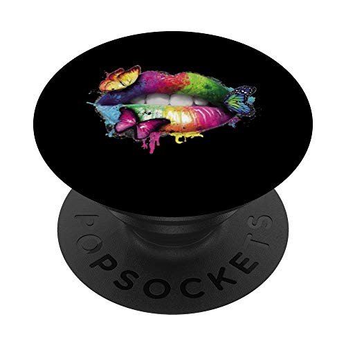 Labios de colores, Mariposa, Amor Sensual PopSockets PopGrip: Agarre intercambiable para Teléfonos...