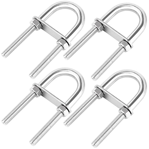 Metal Round U Bolt, Stainless Steel U Shape Bolts Length Steel with Hex Nut, Plate, Washer forr Attaching Piping Conduit Cable Tube Brackets Boat Trailer