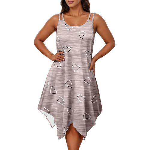 Robe d'ete sans manches a coupe asymetrique et motif coeur fluide