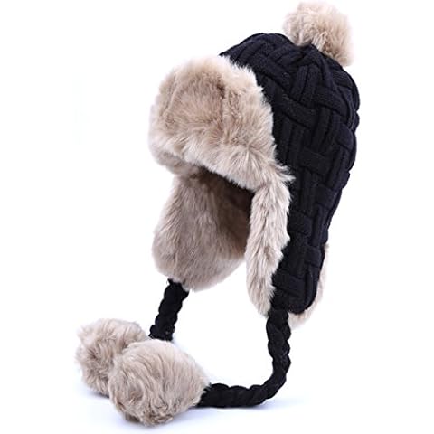 Kuyou Damen Winter Hut Ohrenschützer Trapper Warm Fellmütze, Schwarz, Einheitsgröße Cover