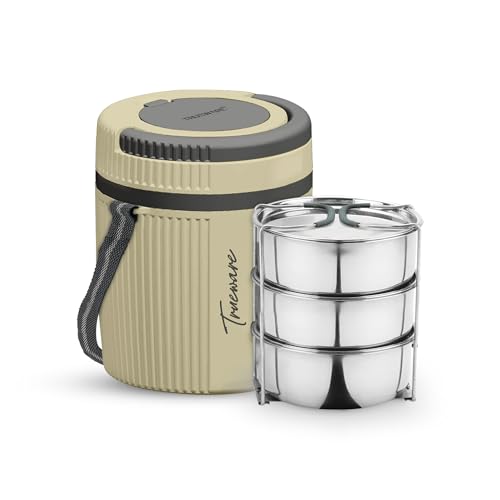 Image of Tureware Electric 3 PU Insulated 304 Grade Stainless Steel 3 Container 450 ML Each Thermoware Electric Lunch Box