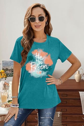Image of Women Happy Easter T Shirt Bunny Rabbit Graphic T-Shirt Funny Letter Printed Shirts Short Sleeve Tops