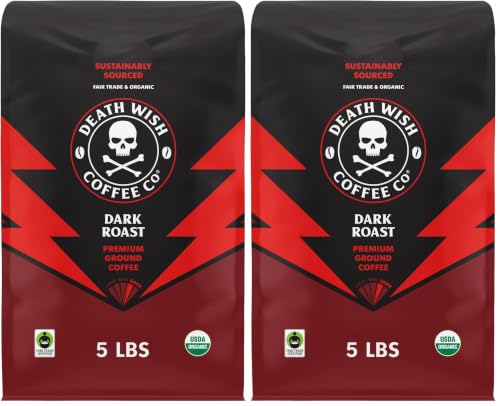 Image of Death Wish Coffee, Dark Roast Ground Coffee, USDA Organic and Fair Trade, 80 oz (Pack of 2)