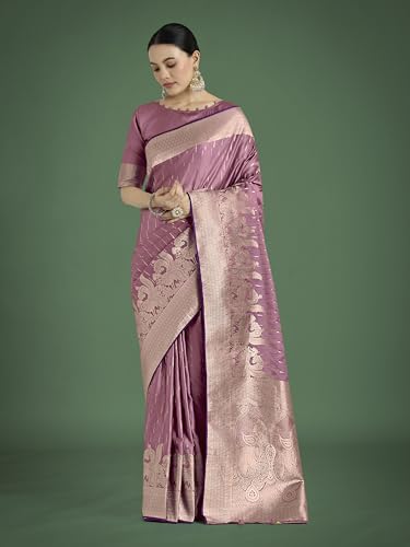 Image of Monjolika Fashion Women Divine Dusty Zari Weaving Banarasi Satin Silk Trendy Saree For Festival Wear With Matching Blouse Piece