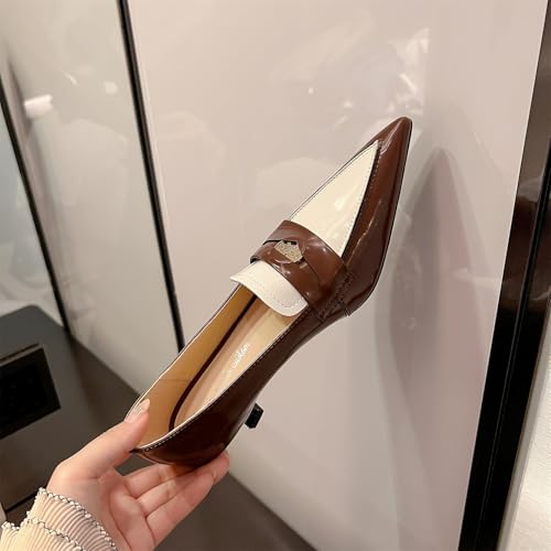 Women's Stitching Pointed Closed Toe Pull-On Pumps Mid Kitten Flare Heeled Loafers Classic Work Office Church Sexy Comfortable Dress Shoes Business Party All Weather Heels4