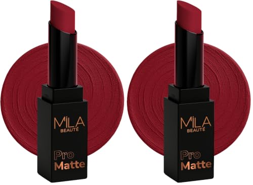 Image of Mila Beaute Pro Matte Lipstick | Highly Pigmented & Long lasting | Semi Matte Finish | Light Weight Lipstick | Single Swipe Application | Luxurious Lip Color | Shade - (Helen, 4.2g) (Pack of 2)