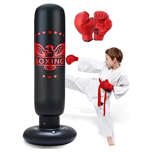 Inflatable Punching Bag for Kids 63 inch Freestanding Boxing Punching Bag for Kids with Gloves, Punching Bag with Stand Adult Bounce Back Boxing Bag for Practicing Karate, Taekwondo, MMA (Red Gloves)