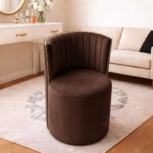 Image of Luxury Velvet Ottoman Chair Pouffe Stool-Modern Round Soft-Padded Chair for Dining Room, Living Room /Cafeteria Seating /Bedroom and Dressing Area /Ottoman with Backrest (Brown)