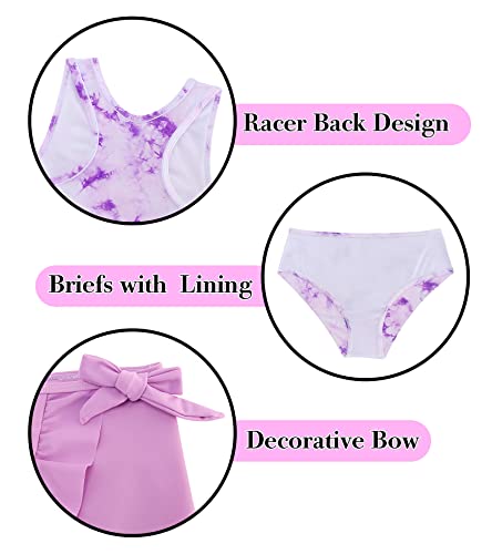 Image of Girls Swimsuits 3 Piece Tankini Bathing Suit Set Cute Bikini Swimwear with Cover Ups Beach Skirt 5-16 Years