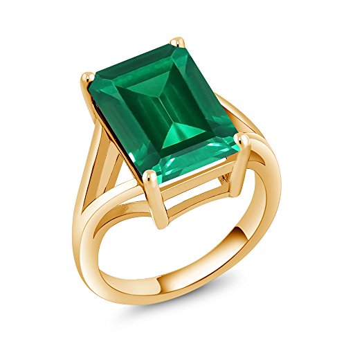 Gem Stone King 6.50 Ct Green Simulated Emerald 18K Yellow Gold Plated Silver Women's Solitaire Ring (Size 8)