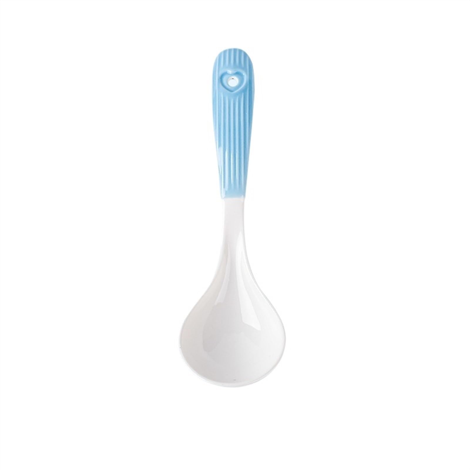 Cuchara de sopa de cerámica de 7 pulgadas, cucharas de sopa chinas, cucharas de sopa asiáticas, cucharas de sopa japonesas grandes for ramen, sopa, bolas de masa hervida, 1 cuchara de cena(Blu)