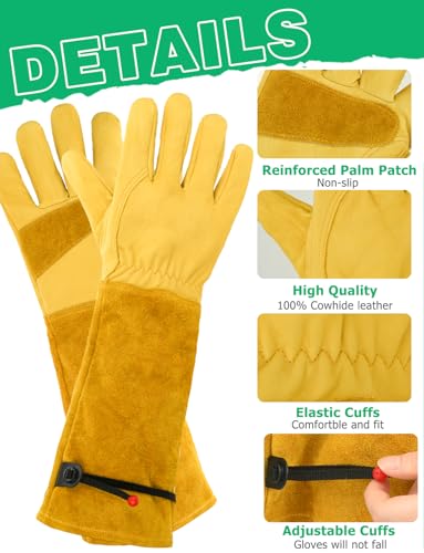 Guantes largos de jardinería de cuero para mujer a prueba de espinas y roces 2