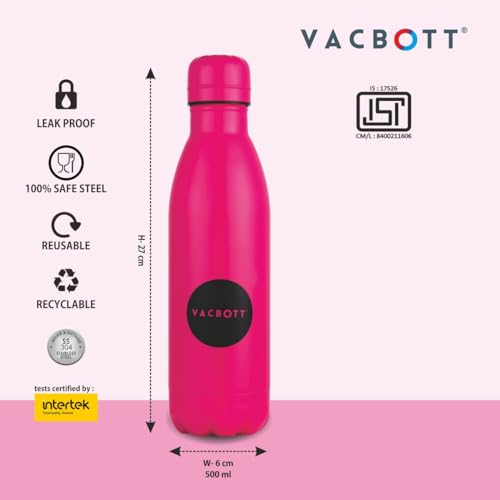 Image of CLAY CRAFT VACBOTT Stark Neon Double Walled|18 Hours Hot and 24 Hours Cold Water Bottle Vacuum Insulated Flask Bottle 500 ml Steel Bottle for Travelling|BPA-Free|BIS Certified|1Year Limited Warranty