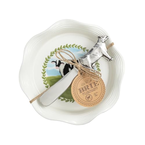 Mud Pie White Stoneware Cow Brie Baker