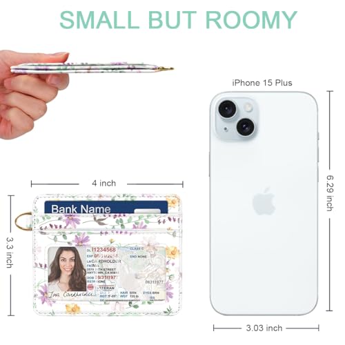 Image of Slim Minimalist Front Pocket RFID Blocking Credit Card Holder Small Wallet Cute Card Cases for Women,White Daisy