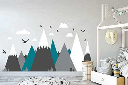 Vinilo Decorativo Montañas Gris Crema para Habitación Infantil