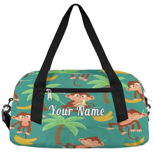 Personalized Kids Duffel Bag Tropical Monkey Banana Tree,Custom Sport Gym Bag for Boys Girls,WWeekender Overnight Bags Travel Duffel Bag,Customized Kids Gift