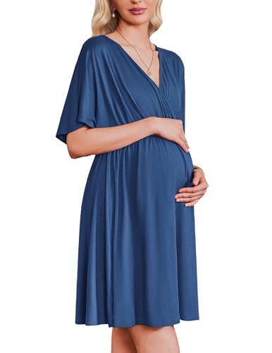 Image of Ekouaer 3 in 1 Labor and Delivery Gown for Hospital Short Sleeve Maternity Nursing Dress Nightgown Postpartum Sleepwear