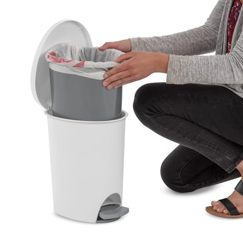 Caneca de basura pequeña para baño, 2.6 gal plastic blanca miniatura 7