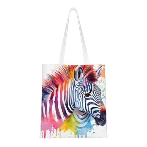 Canvas Tote Bag for Women Shoulder Tote Purse Reusable Grocery Bag Cute Colorful Zebra Aesthetic Shopping Bags