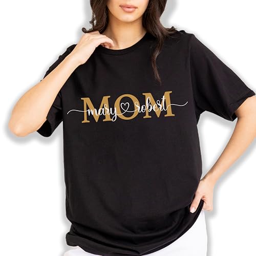 Product Image of the Personalized Mom Shirt with Kids Names, Custom Mom T-Shirt Sweatshirt Hoodie Gift for Birthday Mothers Day, Custom Parents Family Shirts, Family Matching Costume for Halloween Christmas (Mom&Kids2)