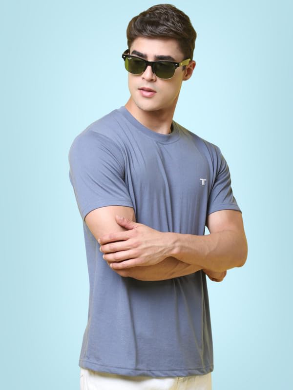 Image of Pinkmint Men's Combo Cotton Blend T-Shirt ll Soild Round Neck T-Shirt ll Stylish Half Sleeve T-Shirt's ll Gym Wear (Pack of 3)