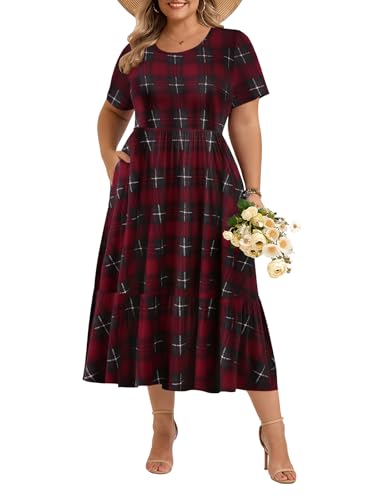 Image of LARACE Plus Size Dresses for Women Summer Casual Short Sleeve Long Dress Flowy Maxi Beach Dresses with Pockets L-6XL