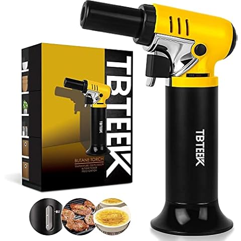 TBTEEK Kitchen Torch, One-Hand Operation Butane Torch Lighter with Gas Gauge, Adjustable Flame for BBQ, Baking, Brulee Creme, Crafts and Soldering(Butane Gas Not Included) Cover