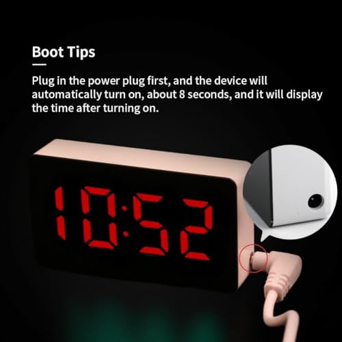 EBILUN LED Mini Digital Alarm Clock, Plug-in Use,Temperature Display,Mirror Surface, for Bedroom Living Room Home Decor (White) - Image 7
