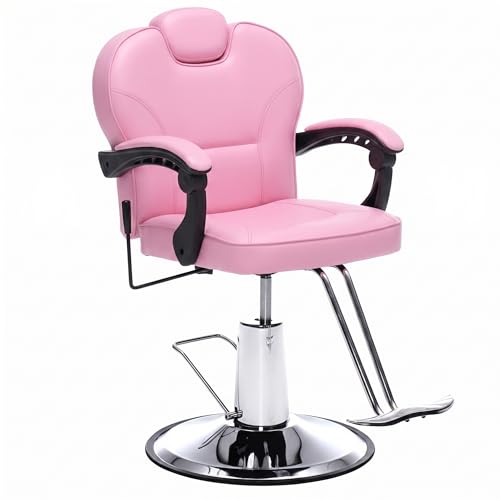 Image of Barber Chair with Heavy Duty Hydraulic Pump, Reclining Salon Chair for Hair Stylist, 360 Swivel 90-140 Backrest Reclining Chairs, Height Adjustable Hair Chair for Barbershop (Pink)