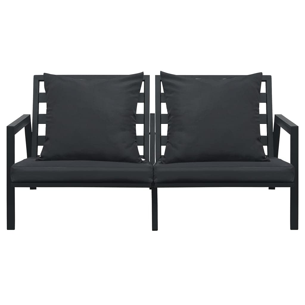 4 pz Set Divani da Giardino con Cuscini in Alluminio Salottino da Giardino Divano a 2 Posti+2 Poltrona +Tavolino da Salotto Grigio Scuro