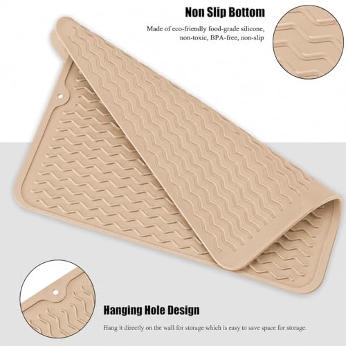 Image of HOMETHREADS Silicone Dish Drying Mat, Silicone Draining Board Mat, Silicone Dish Draining Mats, Kitchen Sink Dish Drainer Mat Racks for Kitchen Counter Protector, (40x30cm Beige)