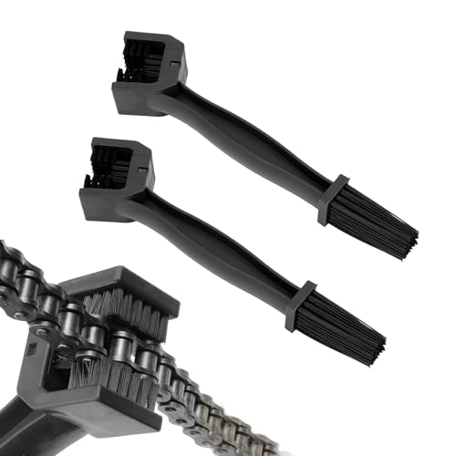 2 cepillos de limpieza de cadena de motocicleta o bicicleta, cepillo de limpieza de cadena de motocicleta de tres lados, herramienta universal de lavado de suciedad, accesorios de motocicleta (negro)