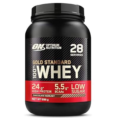Optimum Nutrition Gold Standard 100% Whey, Proteína en Polvo para Recuperacíon y Desarrollo Muscular con Glutamina Natural y Aminoácidos BCAA, Sabor Avellana Chocolate, 28 Dosis, 896 g