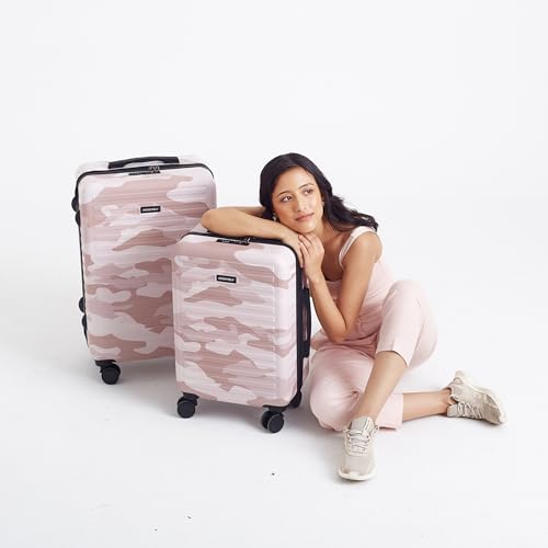 Image of Assembly Stark Hard Luggage Set of 2 Trolley Bags (20 + 24 Inch), Unbreakable Polycarbonate Camo Print Luggage Set, TSA Lock, Silent 8 Spinner Wheels, Hard Shell Suitcase Set Peach