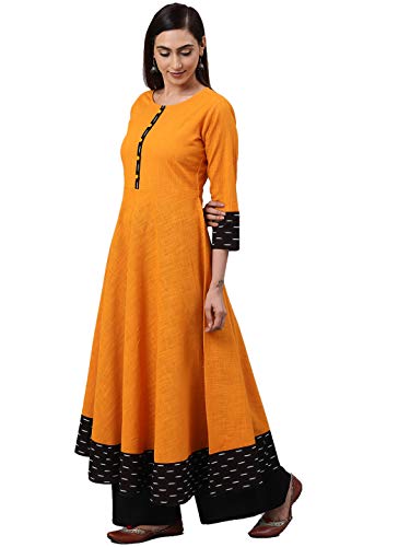 Image of Yash Gallery Women's Cotton Relaxed Fit Anarkali Slub Printed Kurta