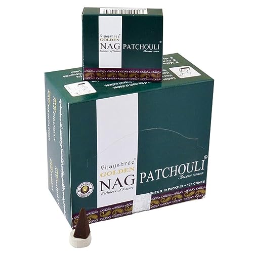 Cônes d'encens Golden Nag Patchouli Vijayshree | Boîte de 120 pièces