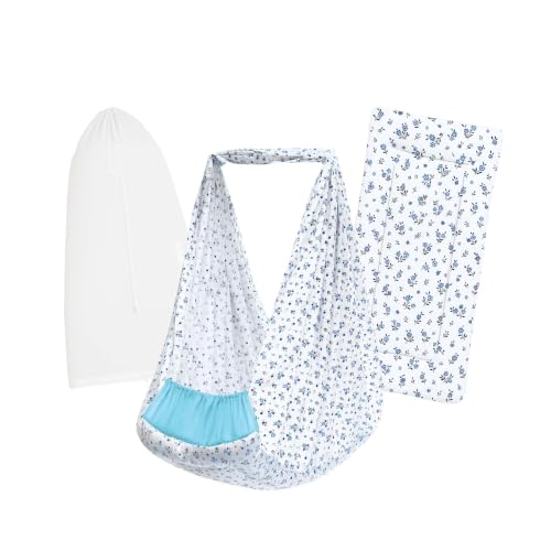 Image of Premium Swing Cradle Set | Hanging Swing Cradle, Removable 5-Layer Padded Bed & Mosquito Net | Up to 15 kg | Floral Blue