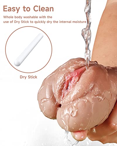 Image of 3 in 1 Pocket Pussy Male Masturbator, Adult Sex Toys with 3D Textured Vagina & Tight Anus & Drying Stick, Sex Doll Male Blowjob Stroker with Real Mouth Tongue for Man Masturbation Pleasure(Wheat)
