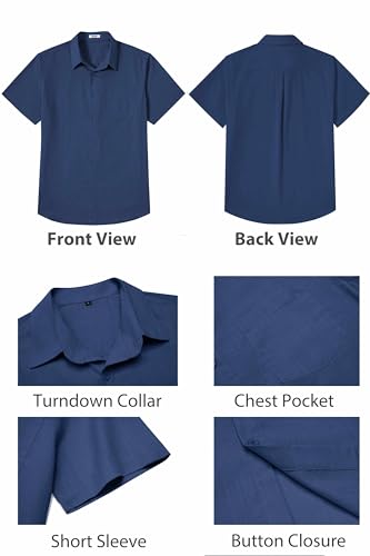 Image of COOFANDY Men's Button Down Short Sleeve Shirt Casual Cotton Summer Beach Wedding Linen Shirts with Pocket