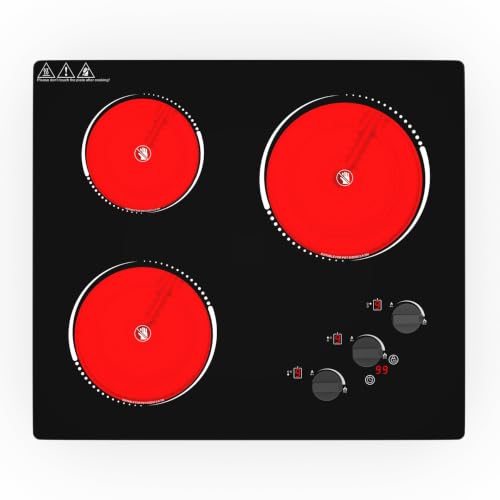 Image of VBGK Electric Cooktop,24 inch 220V Electric StoveTop,Touch and Knob Control,LED,9 Power Levels, KidsLock & Timer Overheat Protection,500w3 burmercooktop.