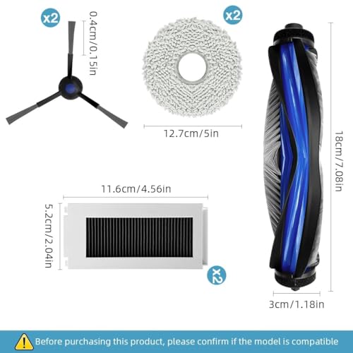 Image of Replenishment Kit, Compatible with Ecovacs Deebot N30 Pro Omni Robotic Vacuum Cleaner, Includes One Main Roller Brush, Two Spinning Side Brushes, Two Filters, 1 Cleaning Tool