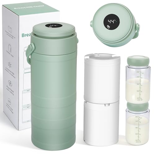 Image of Portable Breast Milk Cooler for Outdoors & Work, 360° Total Cooling Keeps Milk Fresh for 24 Hours, 19oz Large Capacity Travel Breastmilk Chiller with Temp Display & 2pcs Bottle for Breastmilk Storage