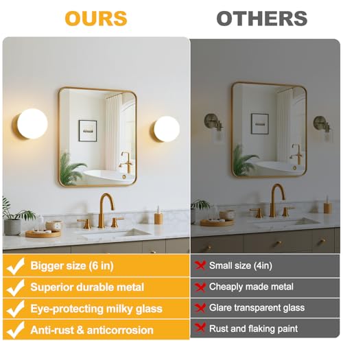 Image of 1 Pack Gold Wall Sconce, Modern Bathroom Sconce with Milky Globe Glass, Wall Light for Bathroom Mirror, Living Room, Hallway (Bulb Not Included)